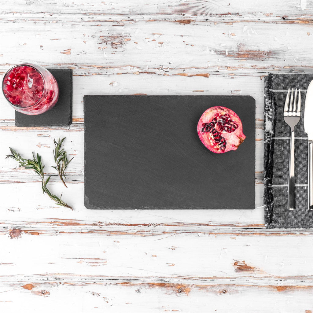 12pc Black Rectangle Slate Placemats & Coasters Set