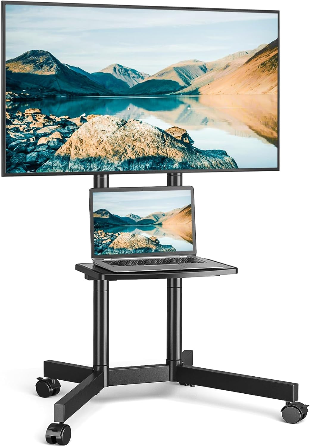 Rolling TV Stand 32-75 Inch With Height Adjustable Shelf