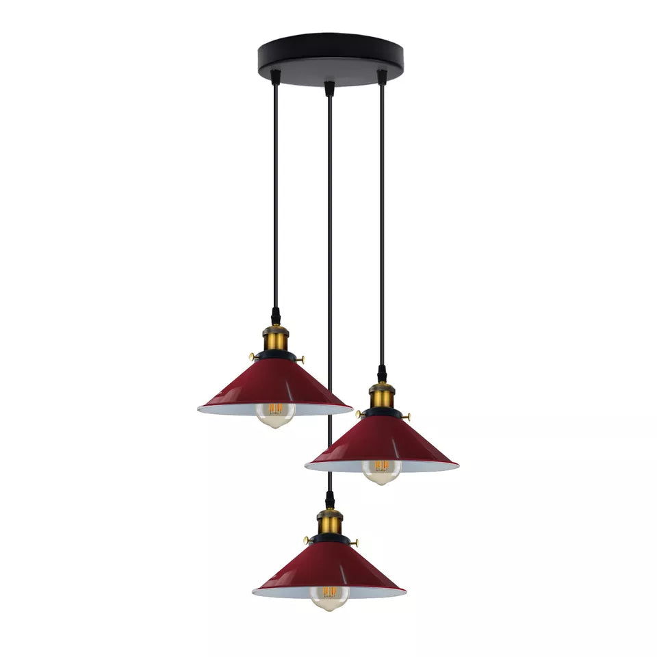Modern 3-Way Pendant Light with Cone Shades, Adjustable E27 Ceiling Fixture ~3862