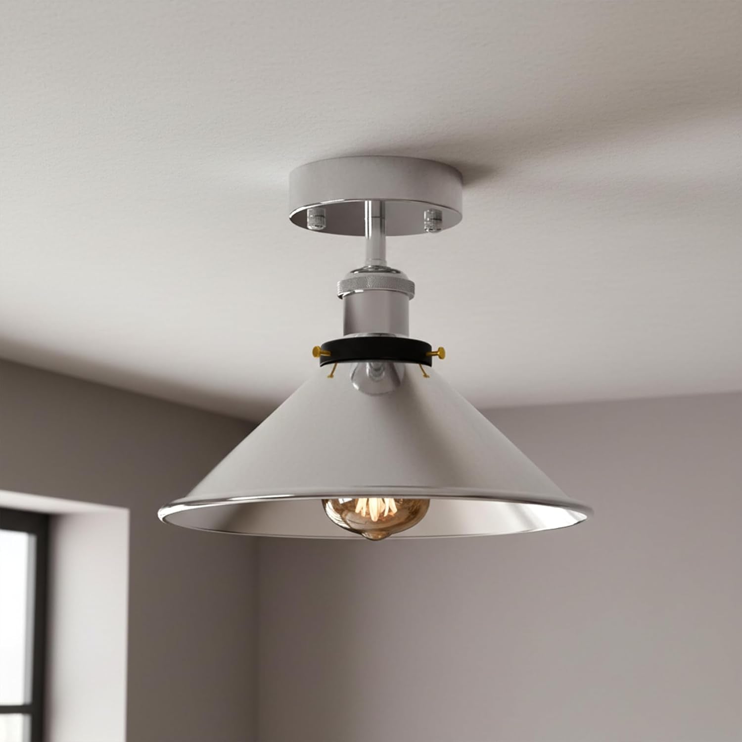 Chrome Vintage Industrial Ceiling Lights Retro Pendant Shade Sconce Lamp~2602