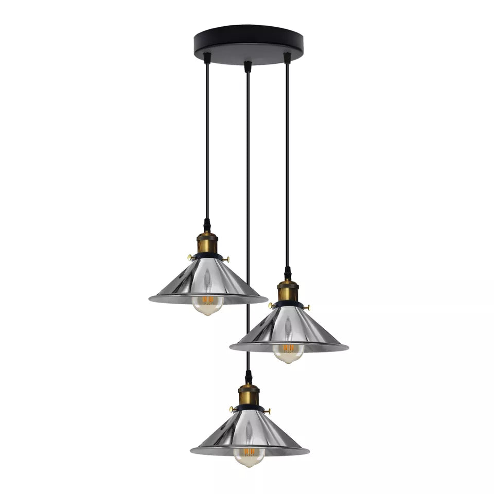 Modern 3-Way Pendant Light with Cone Shades, Adjustable E27 Ceiling Fixture ~3862