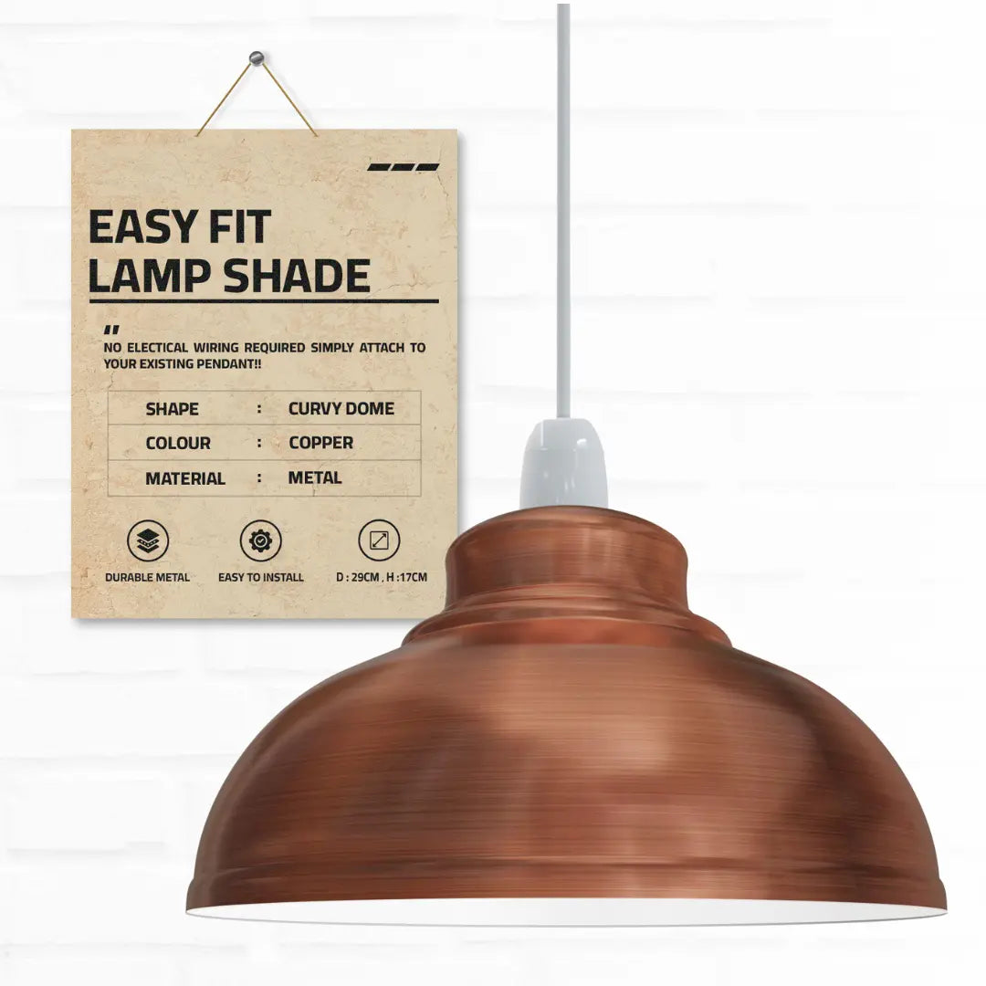Vintage Retro Pendant Light Curvy Shade Metal Easy Fit E27/B22~1391