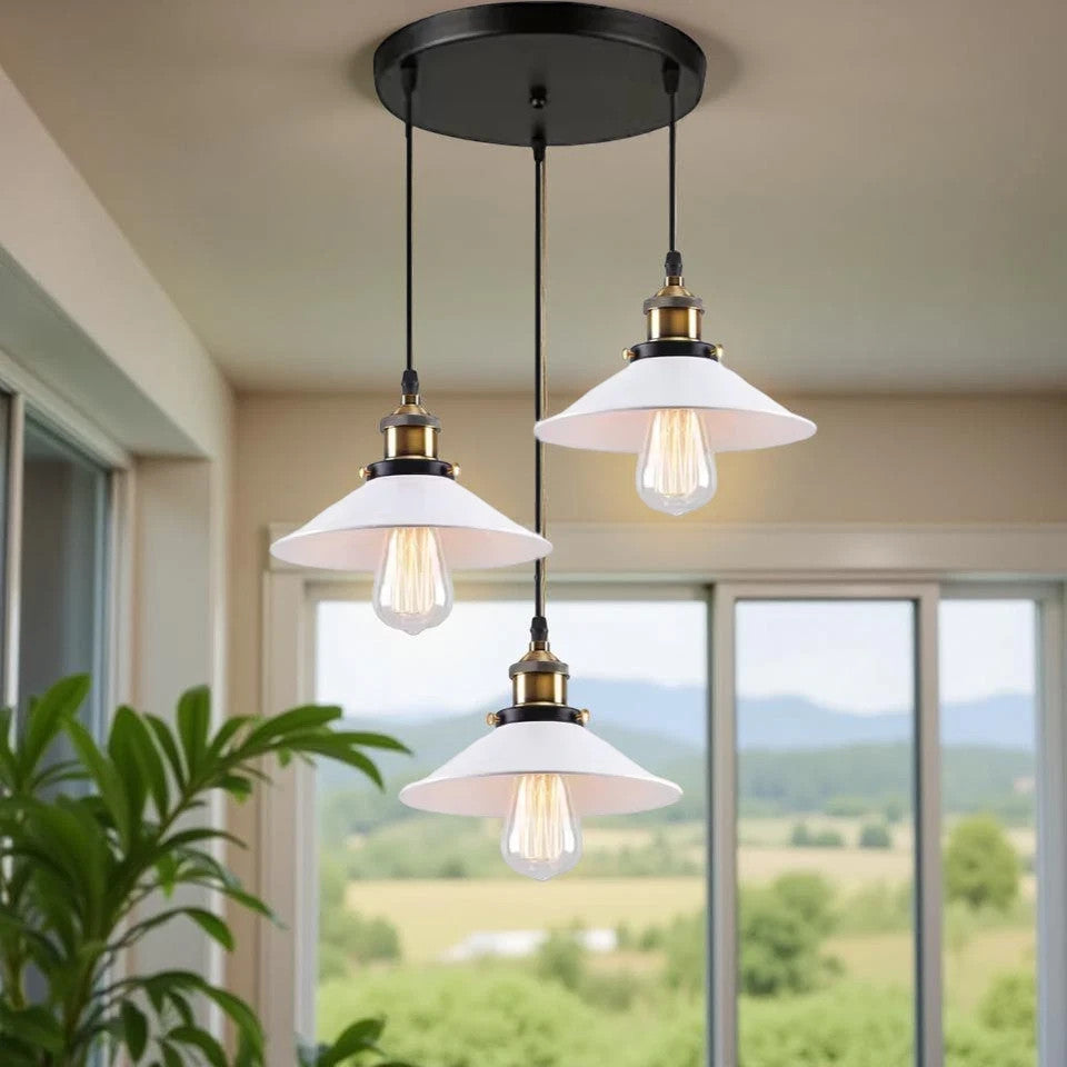 Modern 3-Way Pendant Light with Cone Shades, Adjustable E27 Ceiling Fixture ~3862