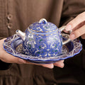999 Silver Filigree Porcelain Teapot & Saucer Gift Set — Imperial Blue Collection