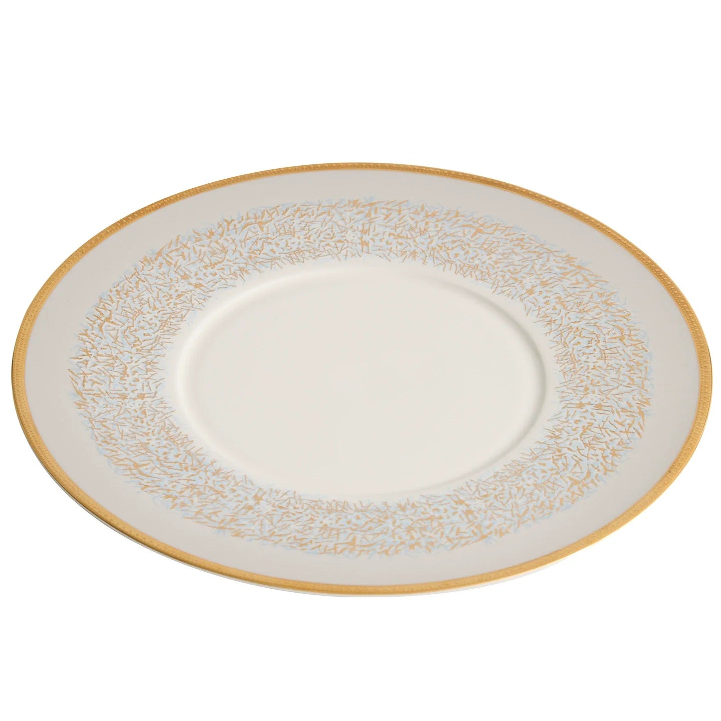 Sky-Blue Wide-Rim Hand-Painted Porcelain Plate – Luxury Gold-Edged Dinnerware