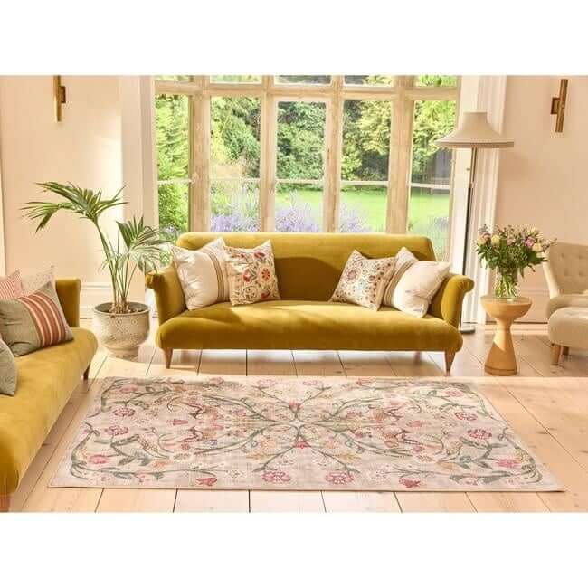 Eco-Washable Beige Rug Floral Design