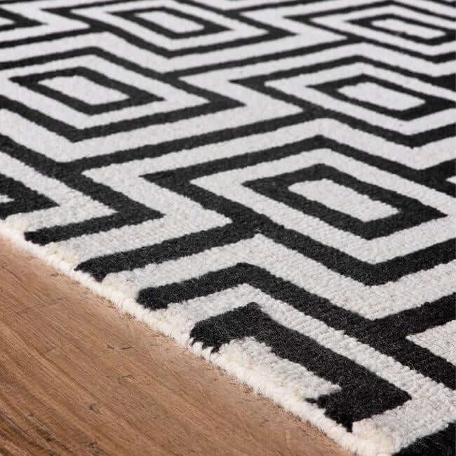 Wool Labyrinth Rug White and Black