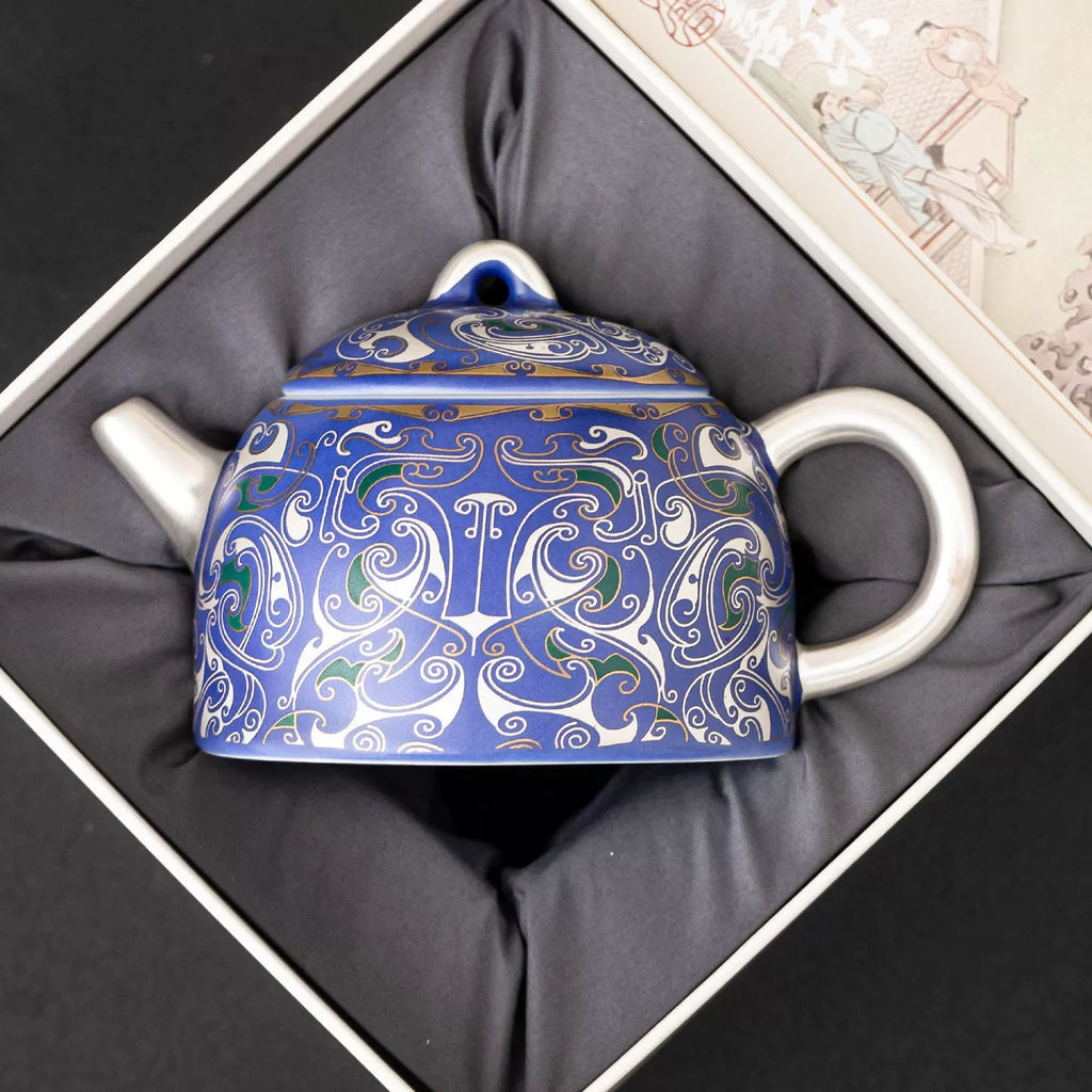 999 Silver Filigree Porcelain Teapot & Saucer Gift Set — Imperial Blue Collection