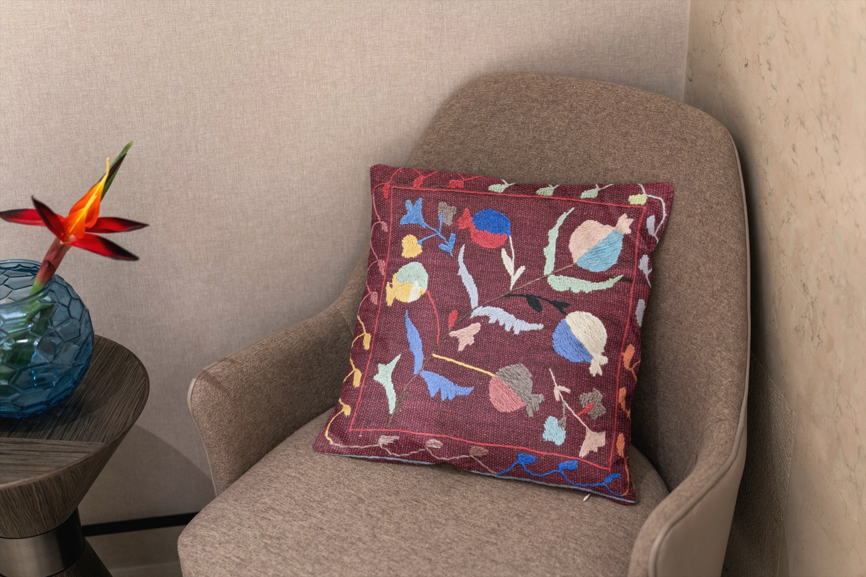 Suzani Hand Embroidered Cushion Cover - 45 x 45 cm