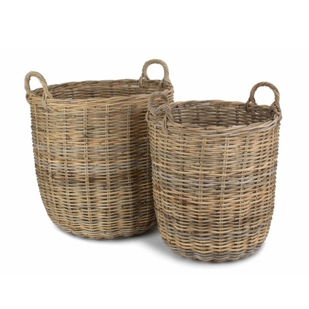 Tall Round Fireside Grey Rattan Log Basket