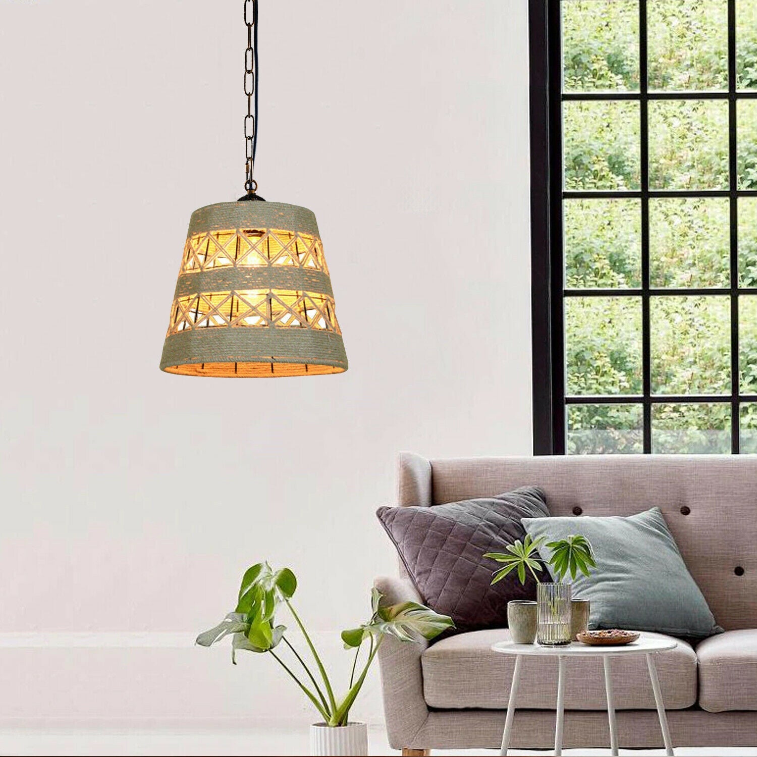 Drum Shape Ceiling Pendant Light Hemp Rope Hanging Light E27 Lamp Shade~1534