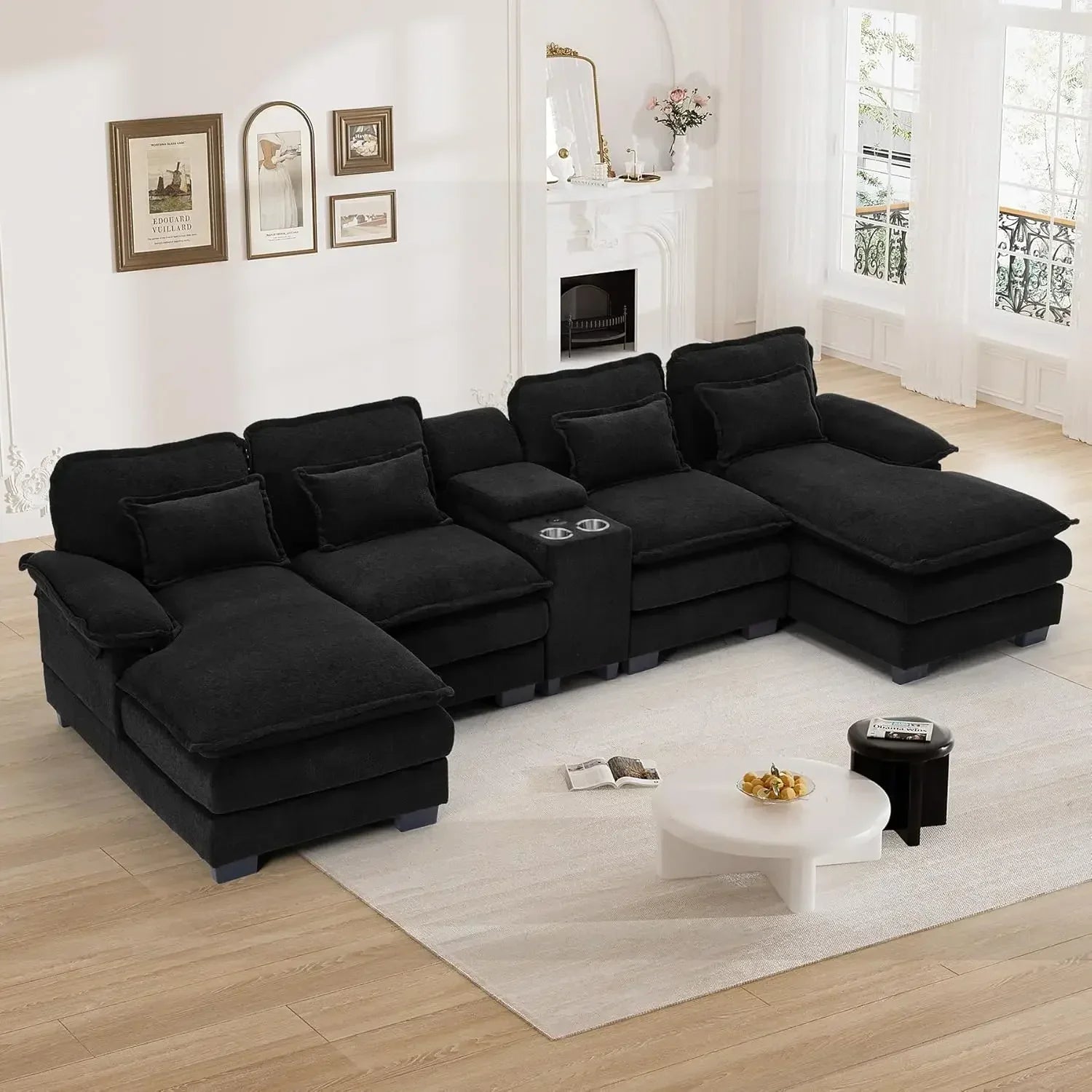 Comfy U Shape Cloud Couch - 124\" Chenille Sofa-6
