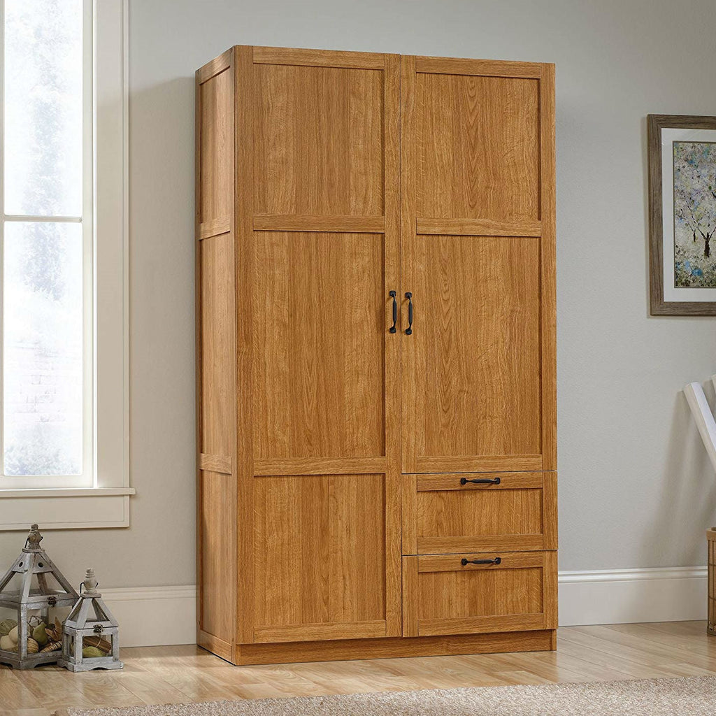 Bedroom Wardrobe Cabinet Storage Closet Organizer in Medium Oak Finish-1
