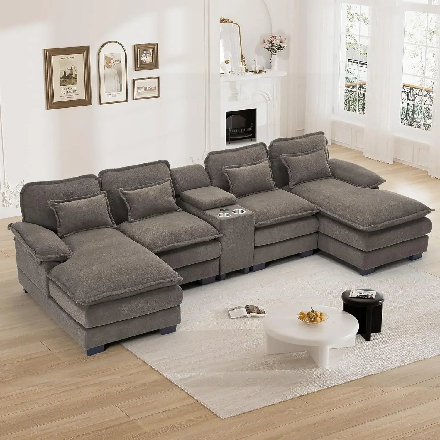Comfy U Shape Cloud Couch - 124\" Chenille Sofa-5