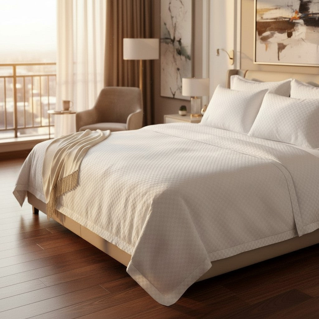 T-300 Micro check Collection White Blended Sheetings