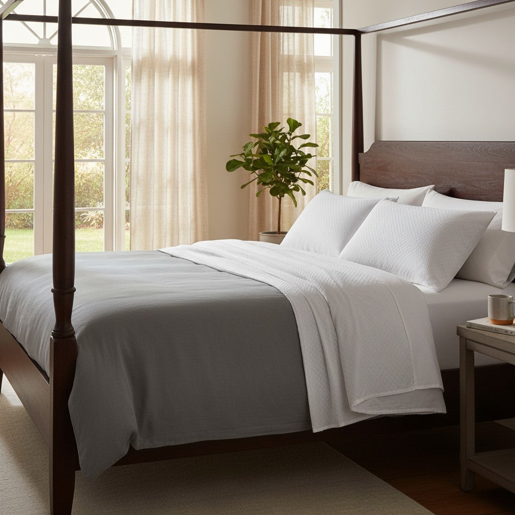 T-300 Micro check Collection White Blended Sheetings