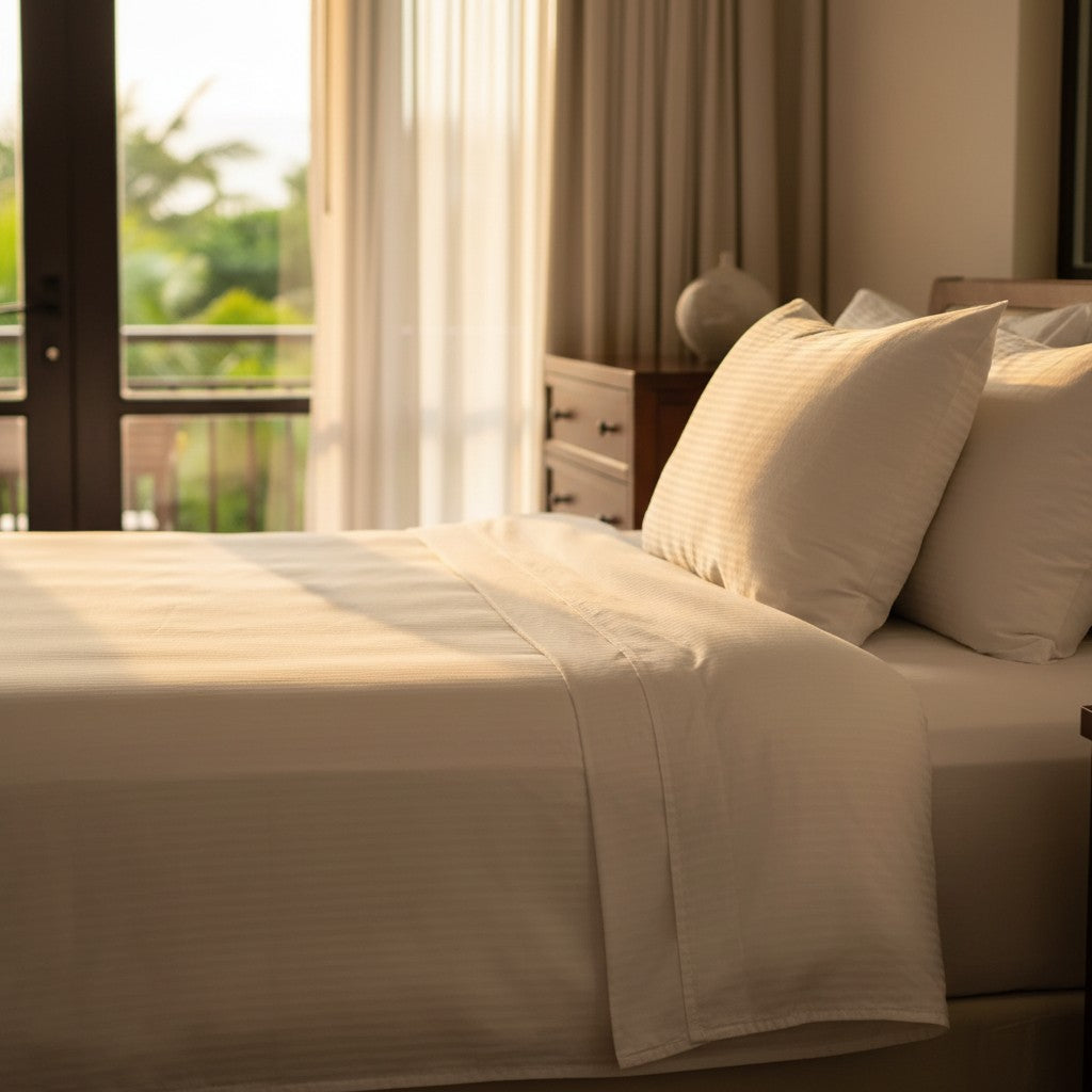 T-310 White Blended 6MM Satin Stripe Bed Sheets