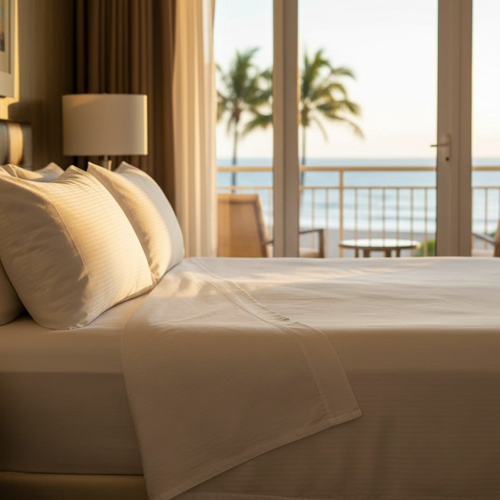 T-310 White Blended 6MM Satin Stripe Bed Sheets