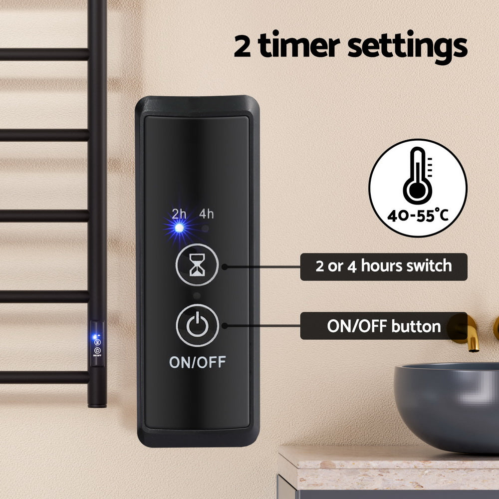 NNEDSZ Devanti Heated Towel Rail 6 Round Bars  with Timer Electric Heater Warmer Rack-3