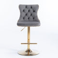NNEDSZ 4x Height Adjustable Swivel Bar Stool Velvet Studs Barstool with Footrest and Golden Base- Grey