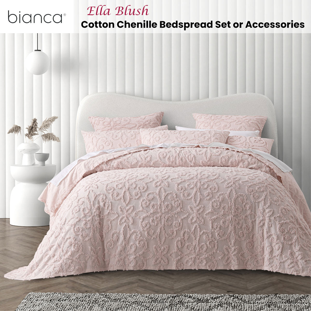NNEDSZ Bianca Ella Blush Cotton Chenille Floral Bedspread Set King