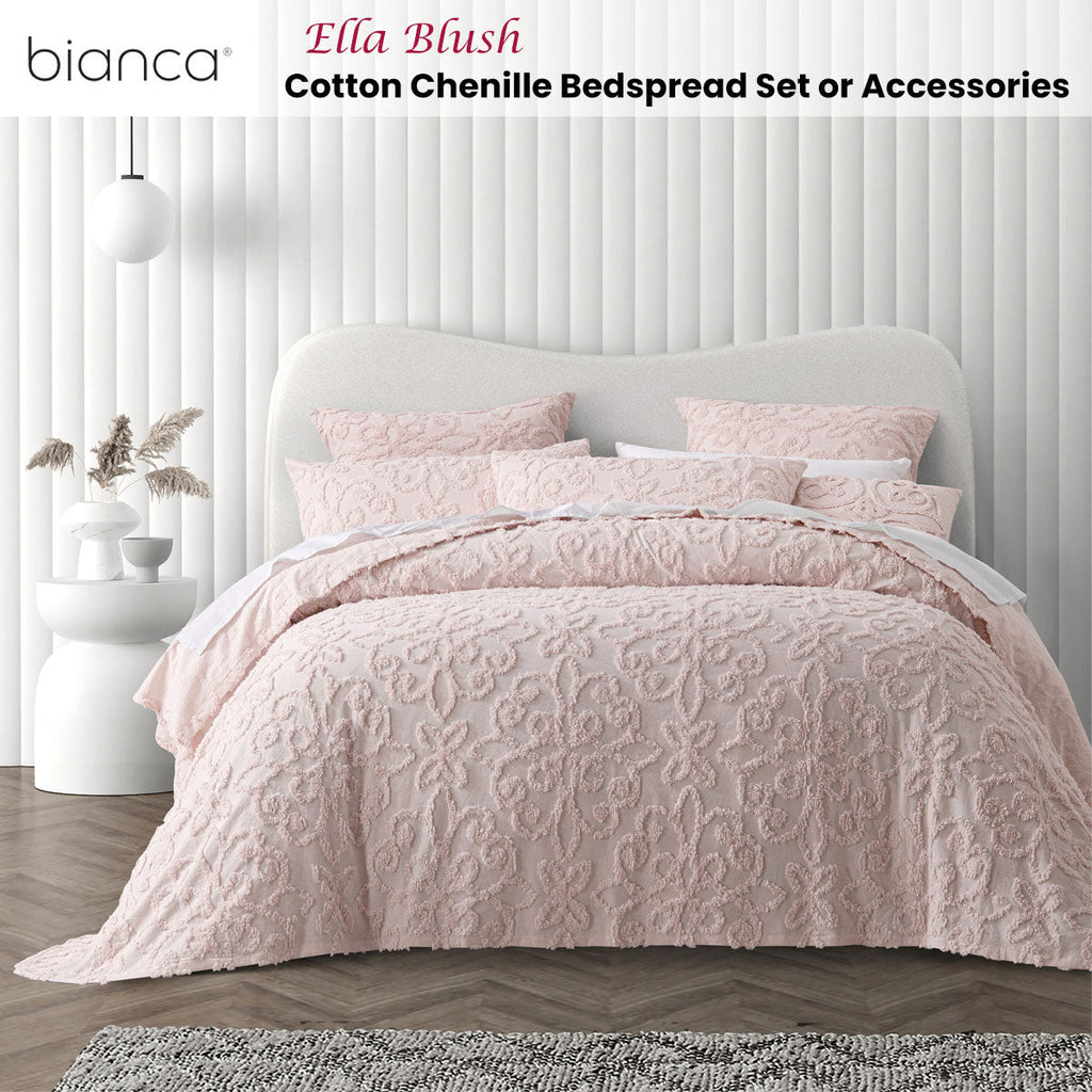 NNEDSZ Bianca Ella Blush Cotton Chenille Floral Bedspread Set Super King