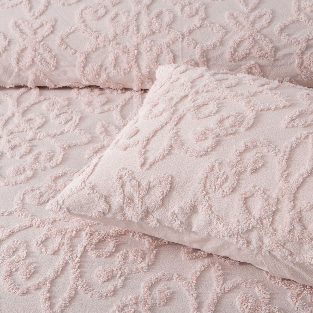 NNEDSZ Bianca Ella Blush Cotton Chenille Floral Bedspread Set Super King
