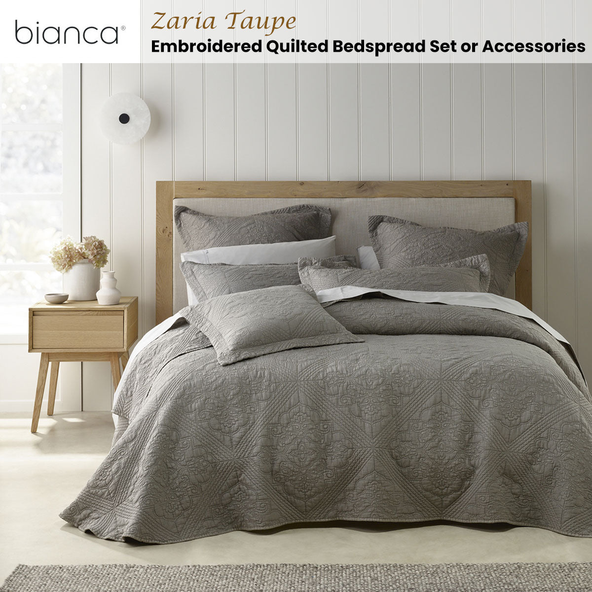 NNEDSZ Bianca Zaria Taupe Embroidered Bedspread Set Queen