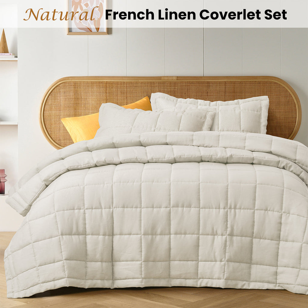 NNEDSZ Vintage Design Homewares Natural French Linen Coverlet Set Queen