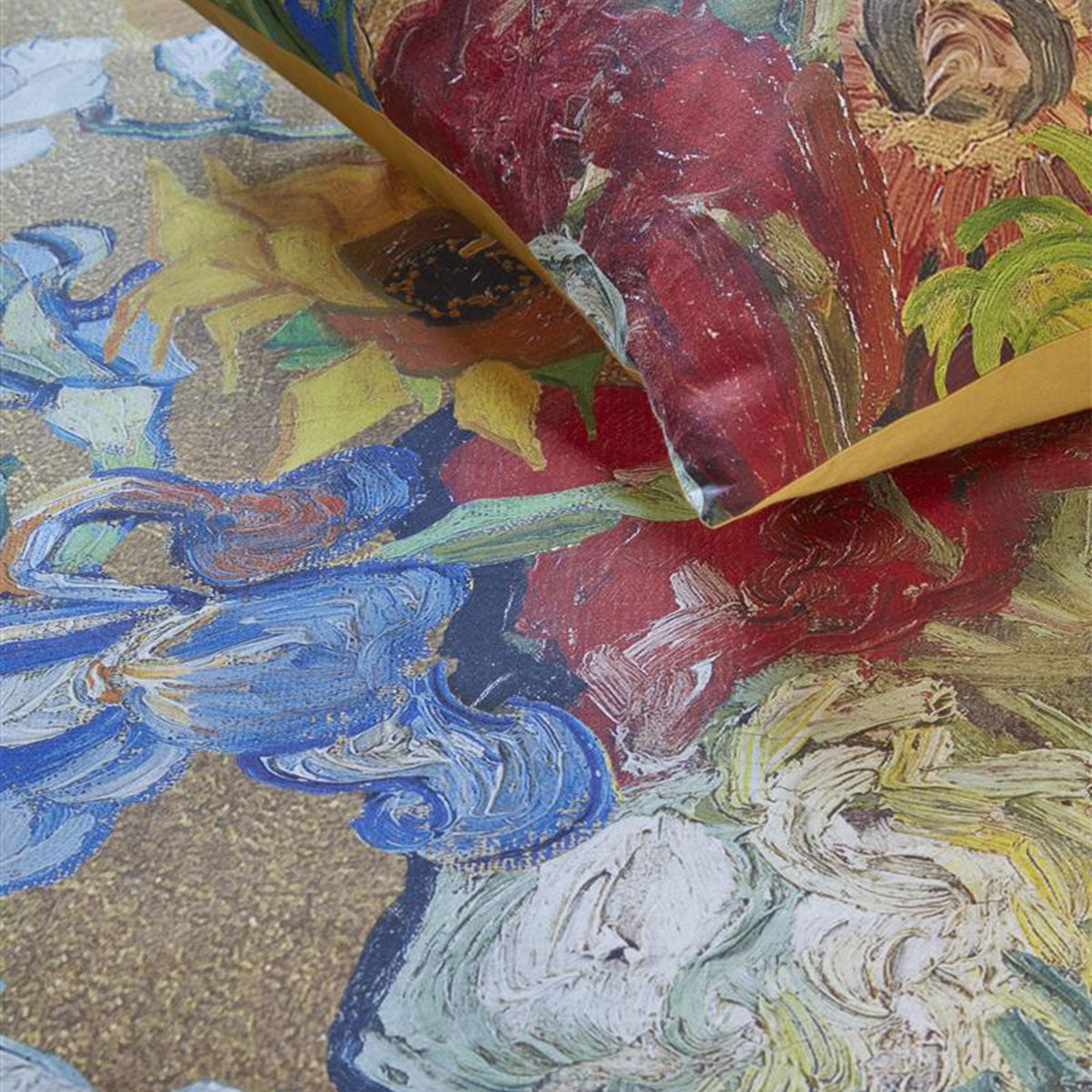 NNEDSZ Bedding House Van Gogh Bouquet d'Anniversaire Gold Cotton Sateen Quilt Cover Set Super King