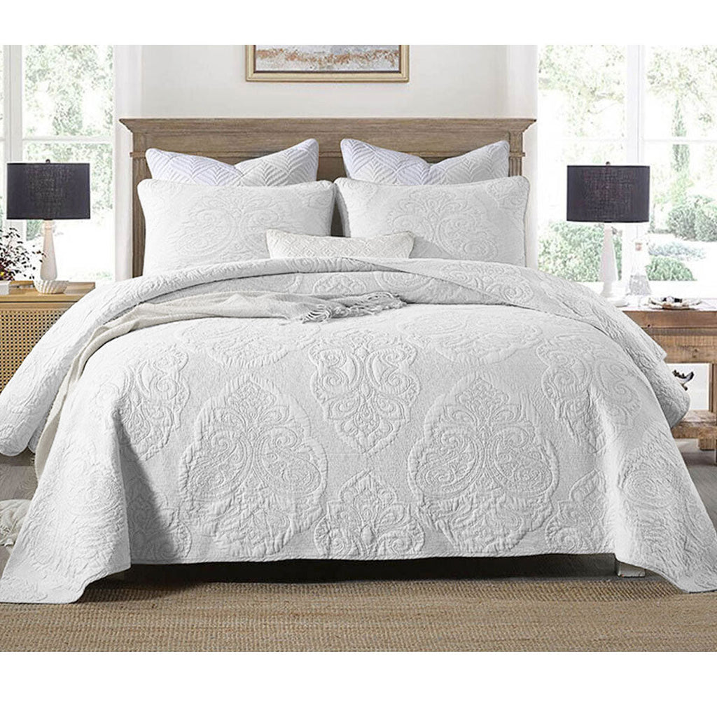 NNEDSZ Cotton Rich Lightly Quilted Coverlet Set Royale White King