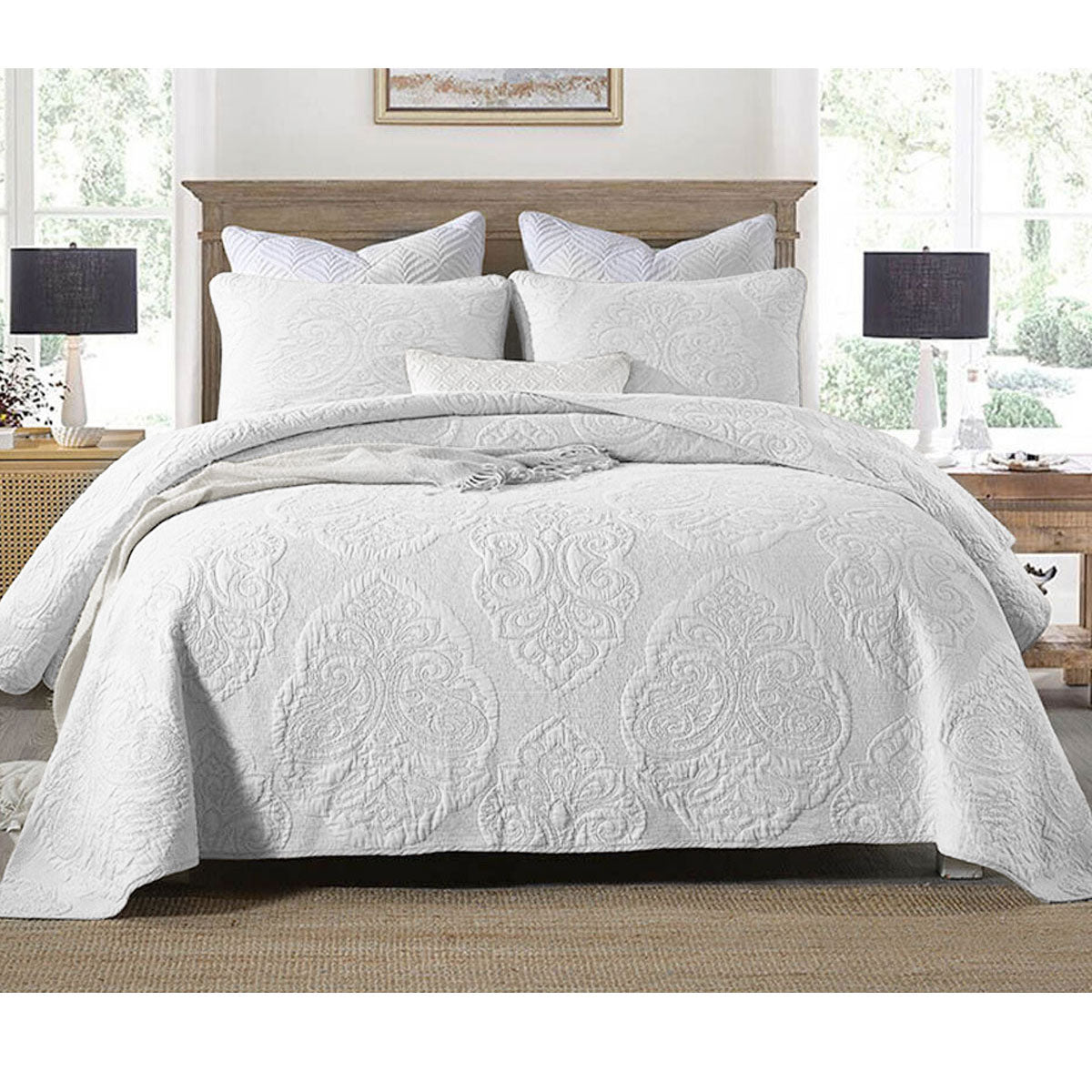 NNEDSZ Cotton Rich Lightly Quilted Coverlet Set Royale White King