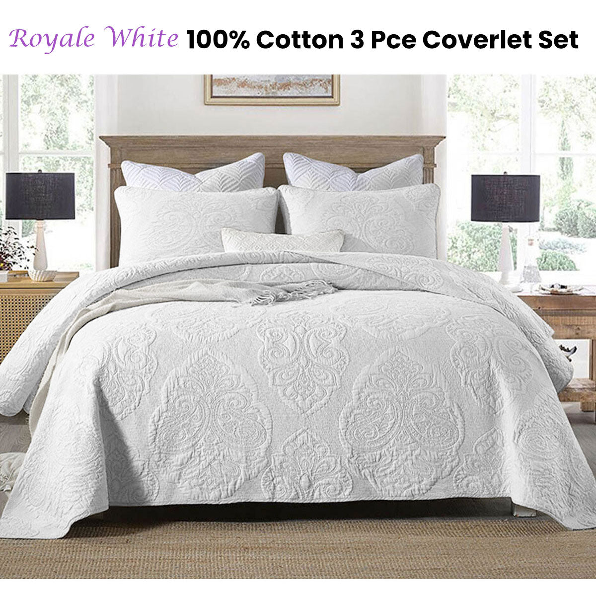 NNEDSZ Cotton Rich Lightly Quilted Coverlet Set Royale White King