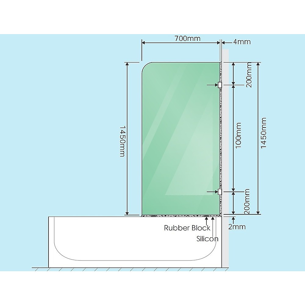NNEDSZ 70cm Frameless Glass Bath Screen with Wall Channel - Chrome-2