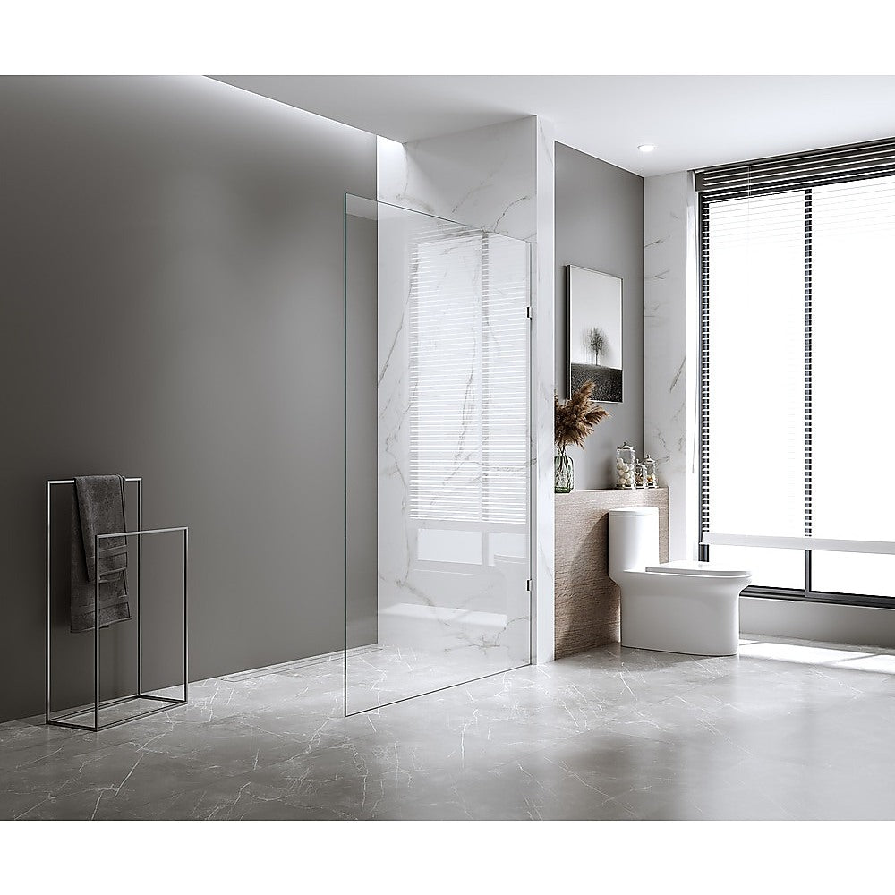 NNEDSZ 120x200cm Single Shower Glass Screen with White Wall & Floor U Brackets-0