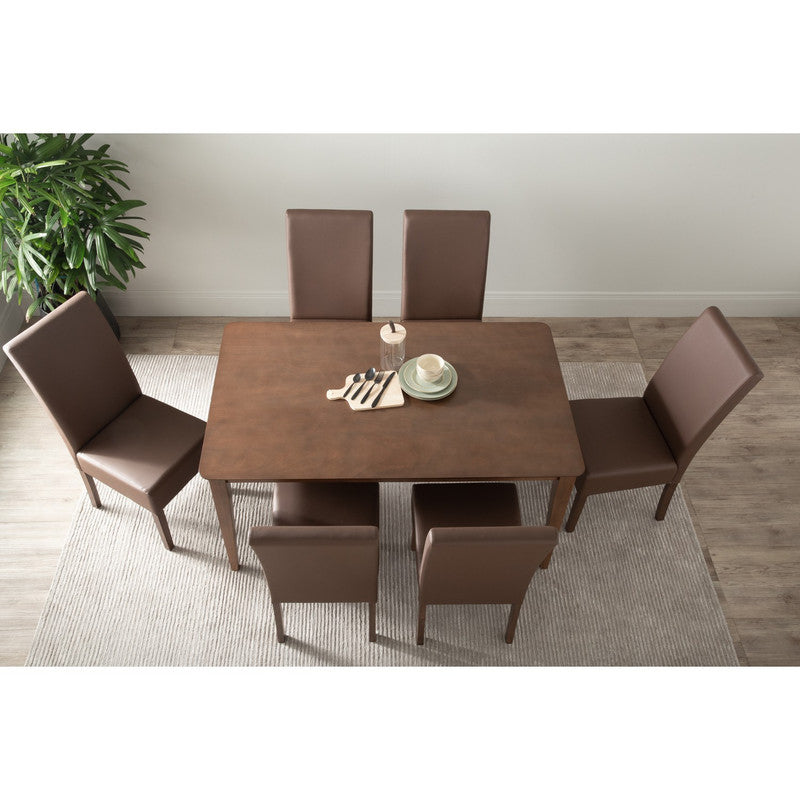 NNEDSZ ALLEGRO Dining Table + 6x MESI Dining Chair - 7 Piece Dining Set - Cocoa