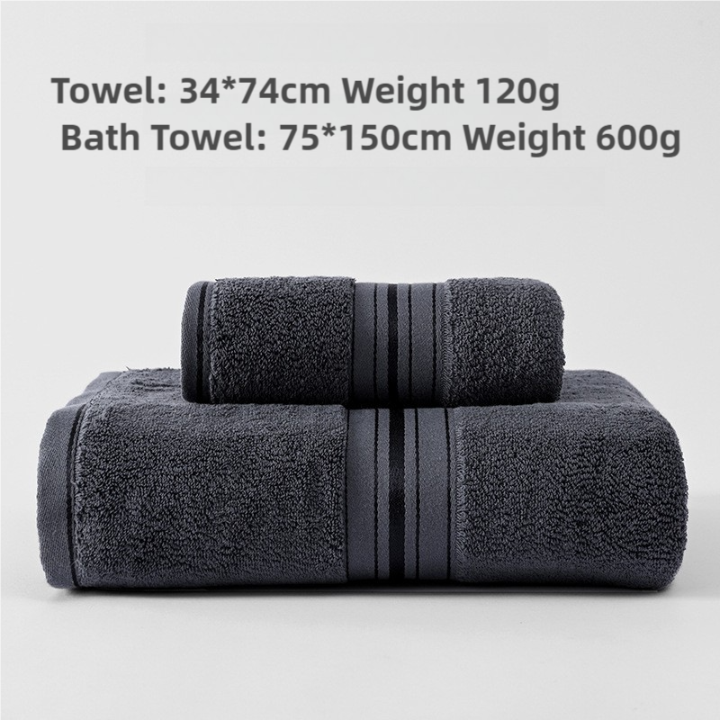 NNEDSZ Dark Grey Luxury Cotton Towel Set(Towel + Bath Towel) - Quick Dry, Extra Thick & Absorbent, Perfect for Bath & Beach-0