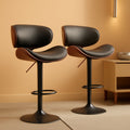 Adjustable Bentwood Bar Stools Set Of 2 PU Leather Upholstery-0