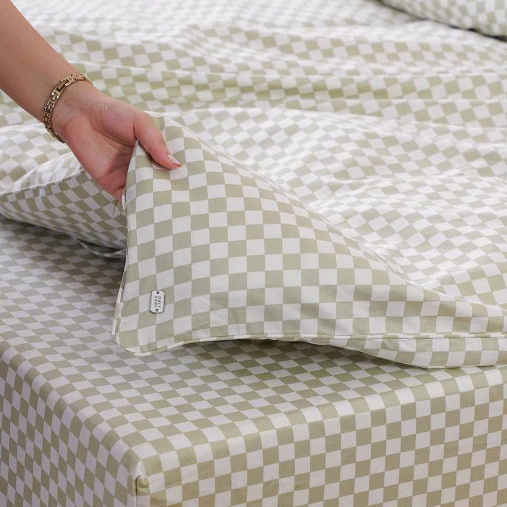 Ackly Bamboo - Sage Green Checkerboard Duvet Cover