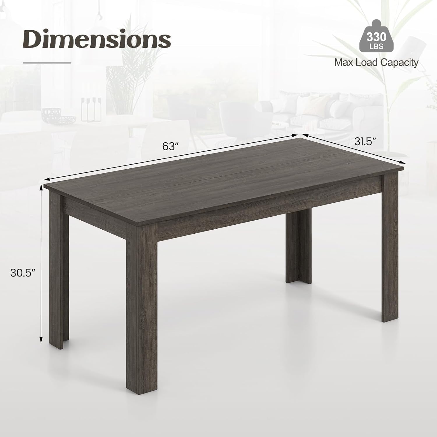Grey 63 Inch Dining Table Farmhouse Kitchen Center Table