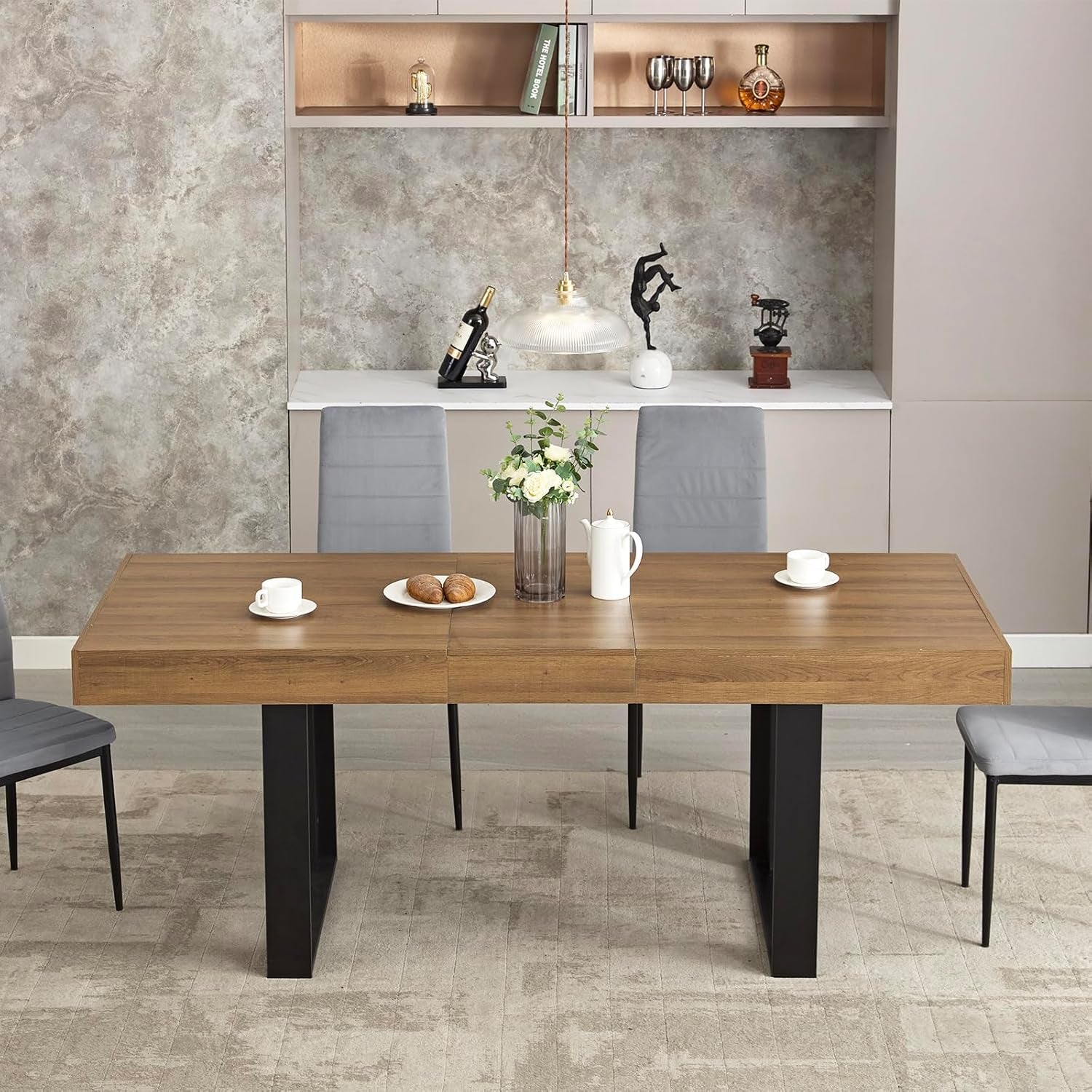 63 Inch Extendable Dining Table Walnut Brown Dining Room