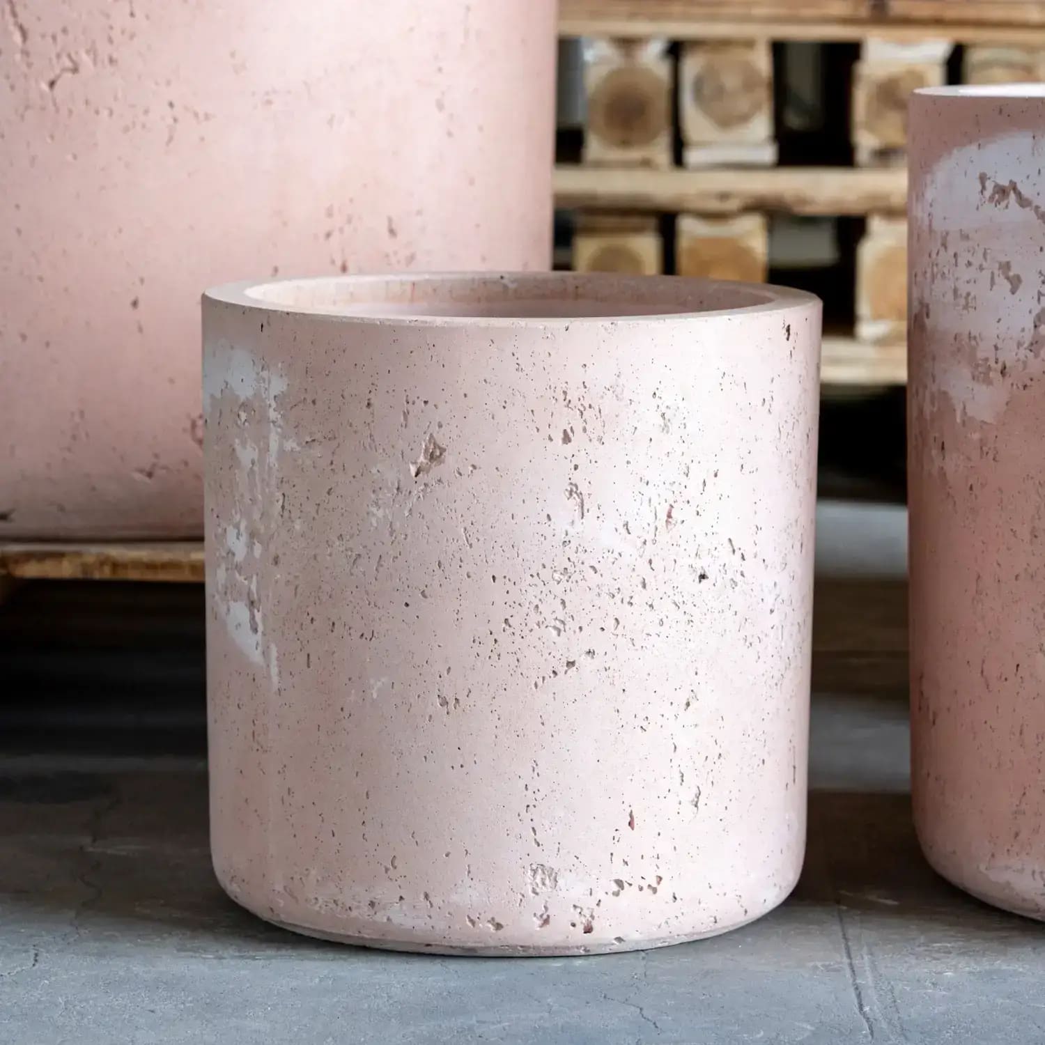 Aurella | Blushstone – 55cm Extra Large Concrete Cylinder Planter – 93L Round Plant Pot
