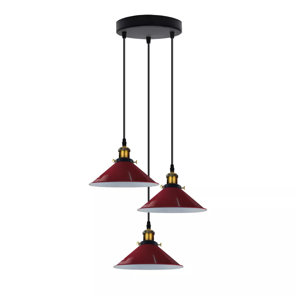 Modern 3-Way Pendant Light with Cone Shades, Adjustable E27 Ceiling Fixture ~3862