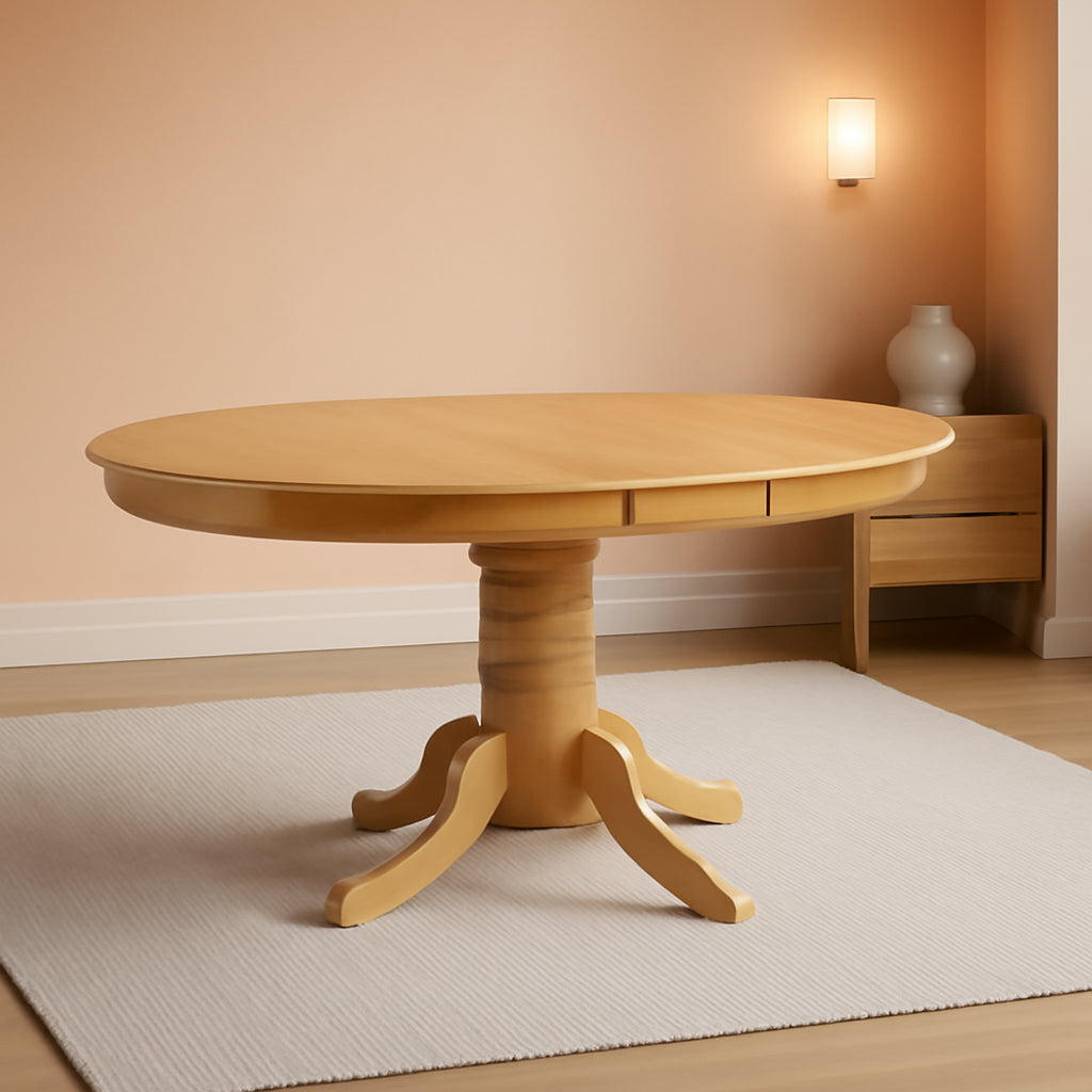 Oak Finish Round Wood Dining Table for Kitchen Dining Room