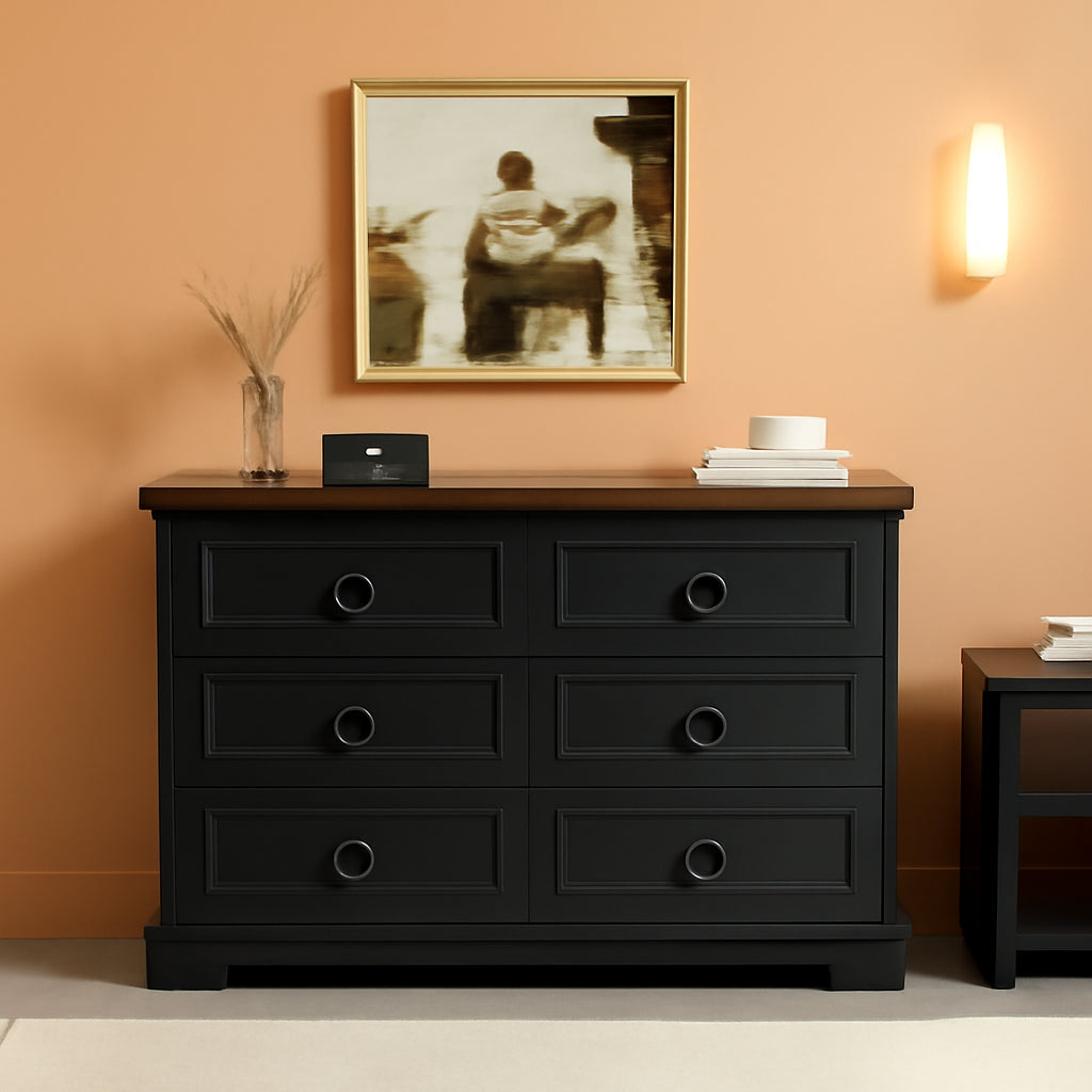 Black FortySevenPointTwoInch Wide Six Drawer Dresser