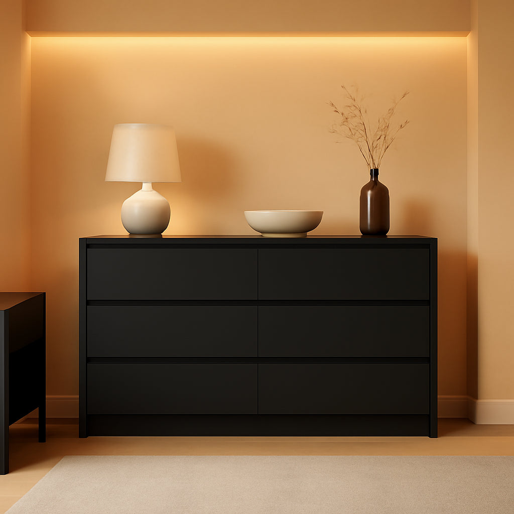 Black 9 Drawer Wood Dresser Cabinet Large For Bedroom