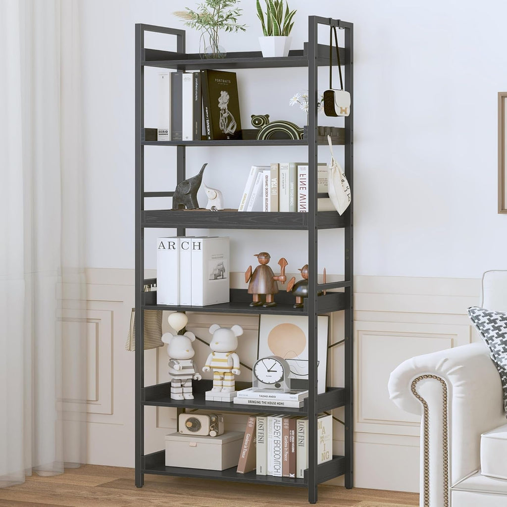 Adjustable Industrial Bookshelf 70 Inch Black Metal