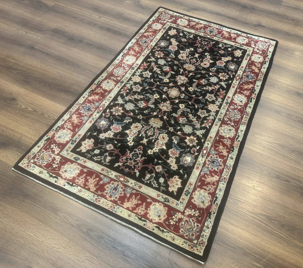 Black Sino Persian Rug 3x5, Wool with Silk Highlights, Floral, Fine 170 KPSI