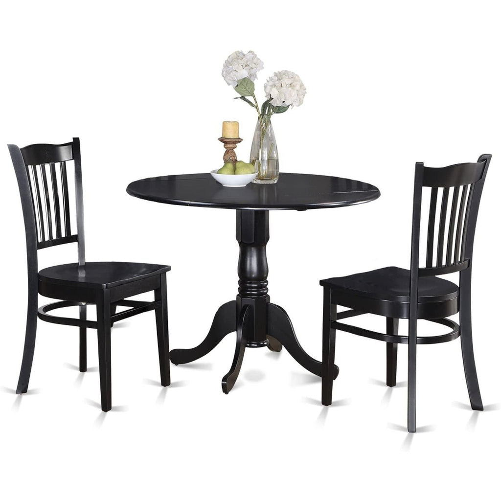 Black Round Dining Table Set 3 Piece Wood Dining Chairs