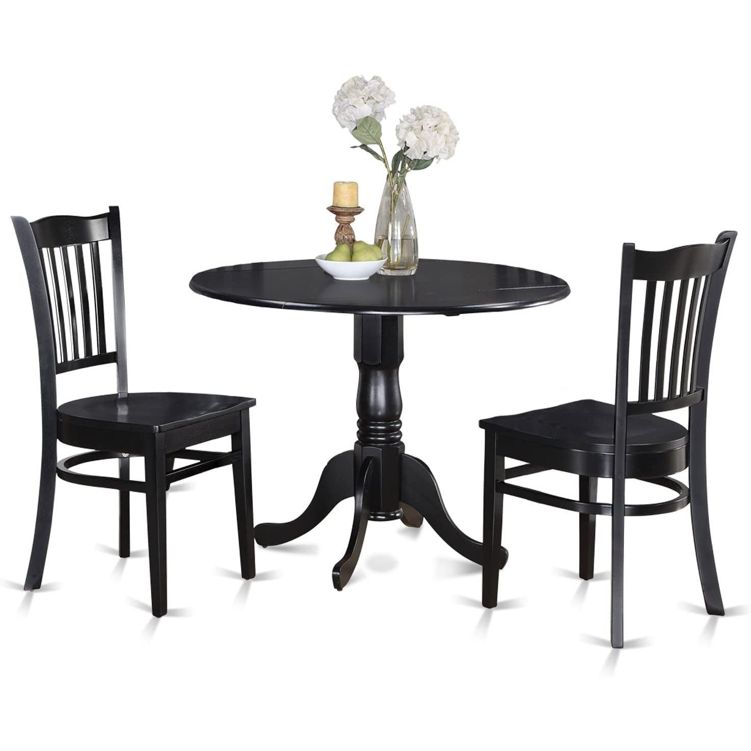 Black Round Dining Table Set 3 Piece Wood Dining Chairs
